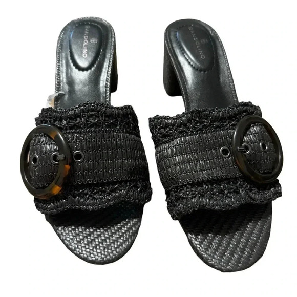 👡✨ Bandolino Black Woven Buckle Heeled Sandals Women’s Size 8.5‎ Chic ✨👡 - Picture 1 of 5